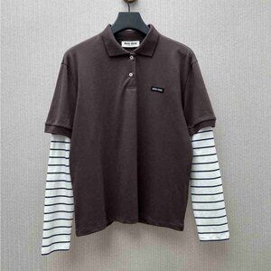 Miu Miu Brown Polo with Striped Sleeves
